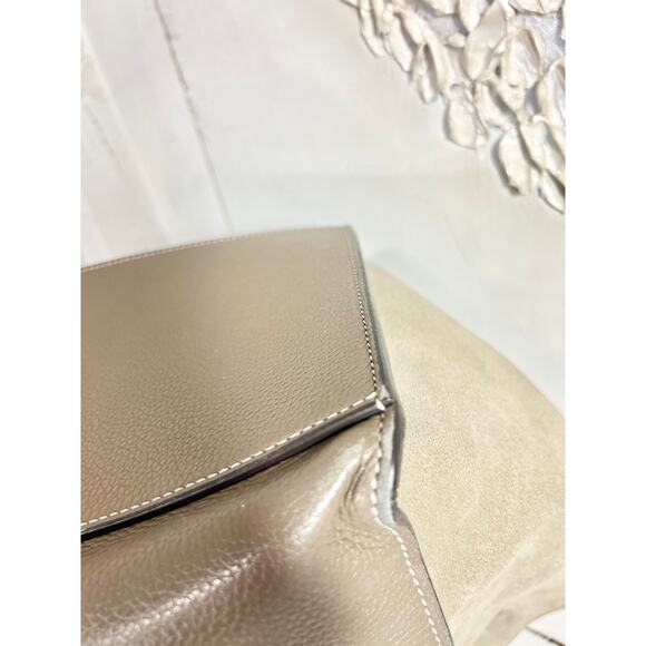 Celine Trapeze Souris Drummed Leather Top Handle Medium Flap Handbag Gray - Picture 13 of 16